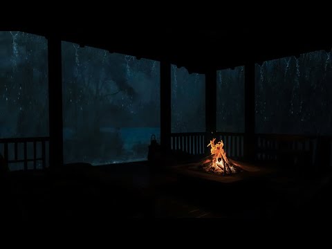 🔥Chill Out In Rainy Balcony with Thunderstorm & Fireplace Sound⚡Relaxing Sound To Sleep, Rest, Heal