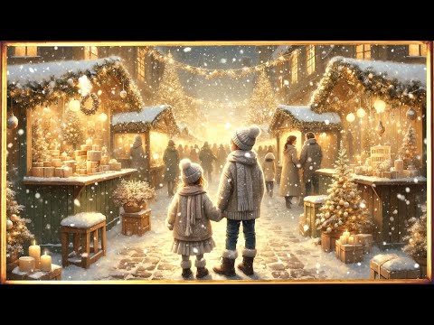 Christmas Market With Piano Music | Relaxing Christmas Art Screensaver | Cozy 4K Gold Framed TV Art