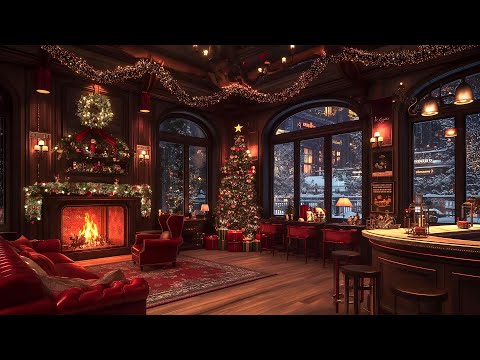 Exquisite Christmas Night Jazz in Cozy Christmas Coffee Shop Ambience & Crackling Fireplace