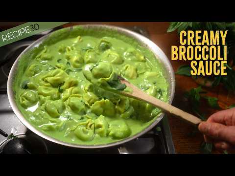 Cheese and Spinach Tortellini in Creamy Broccoli Sauce