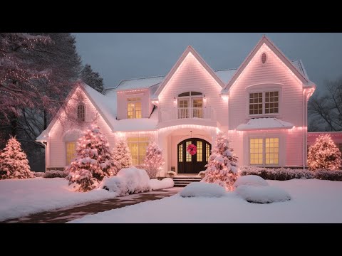 Pink Christmas Home 🎀🏠Snowing ❄️ Christmas Lights Peaceful Relax Study Christmas Instrumental