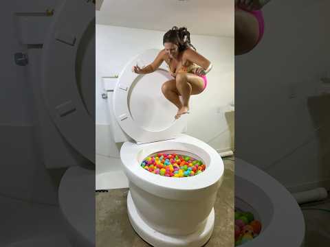 GIANT JUMP into Worlds Largest Toilet with Play Balls and HUGE SPLASH #shorts