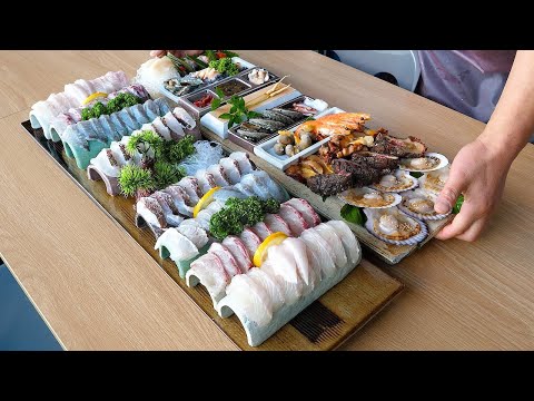 Korea's seaside raw fish restaurant, 4 types of large fish sushi