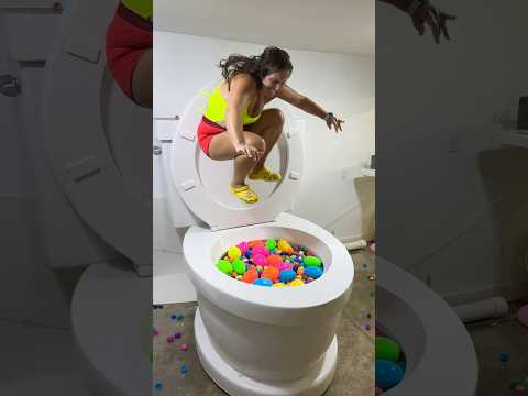 I JUMPED Very High into the SURPRISE EGGS in the Giant Toilet with HUGE SPLASH #shorts