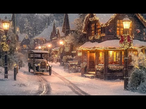 Cozy Christmas Jazz, Snowy Night at Street Coffee Shop in Festive Winter Town - Christmas Vibes