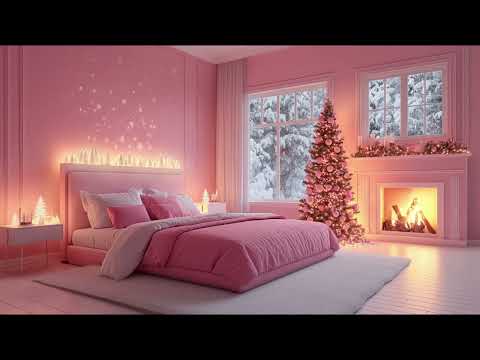 Pink Fireplace 💕🔥Pink Christmas 🎀🎄Snowing ❄️ Relaxing Instrumental  Study Peaceful