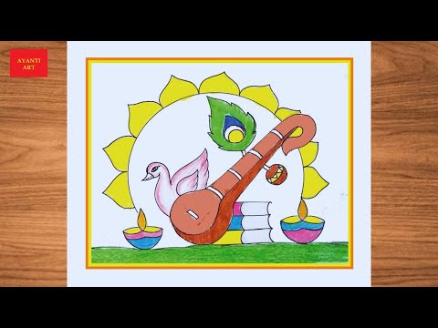 Vasant Panchami Drawing / Vasant Panchami Drawing Easy Steps / How to Draw Basant Panchami