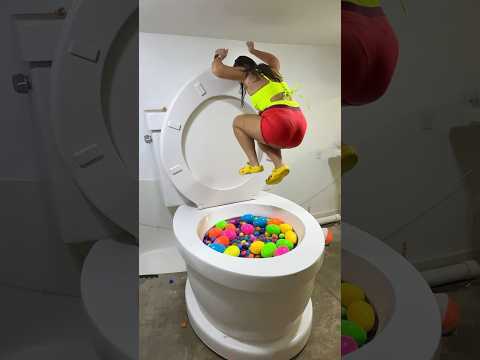 HIGH BACKWARDS JUMP into the Surprise Eggs in the Giant Toilet with Splash #shorts