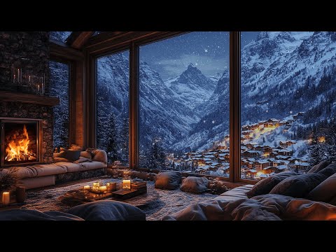 Cozy Winter Cabin Ambience | Gentle Snowfall & Crackling Fire for Deep Sleep | Relaxing Ambience