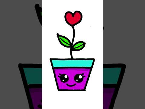 How to draw a cute heart flowerpot