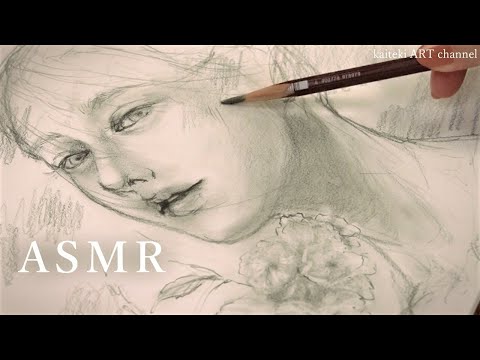 【ASMR】 鉛筆で桜と女の子をスケッチする音＆タッチペンも少し✎Sound of pencil drawing