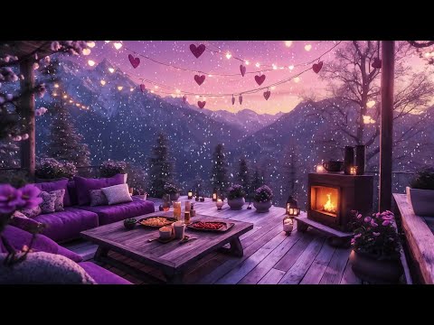 Romantic Valentine’s Retreat 💕 Cozy Cabin Ambience, Snowfall, Soft Jazz & Fireplace Ambience