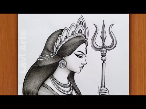 How to Draw Maa Durga with Trishul- Pencil Chitra |Navratri drawing | Durga Mata Drawing | Image