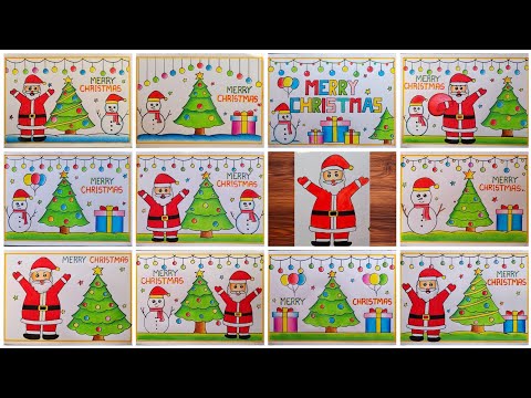 Merry Christmas drawings easy| Santa Claus drawings| Christmas Tree drawings| Merry Christmas poster