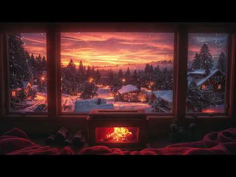 Winter Golden Hour - Smooth Jazz with Fireplace ASMR for Relaxation, Meditate and Sleep