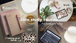 5am school girl Study vlog📓🥥waking up early, study w/ me, high energy day, cafe, productive day vlog