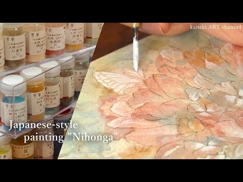 下描きなしで日本画を描いてみたら…🌷Piano BGM🎹 | Flowers and Butterflies, Japanese-style Painting Nihonga