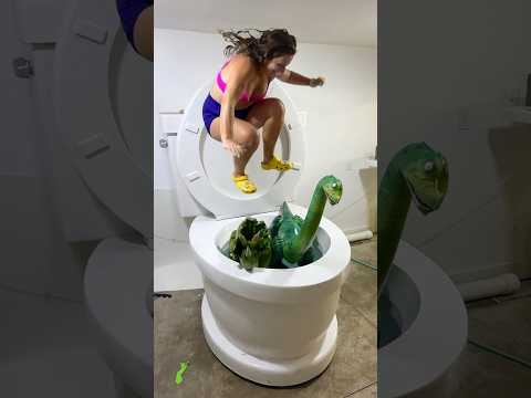 SUPER HIGH JUMP into the Giant Toilet with Dinosaurs #shorts