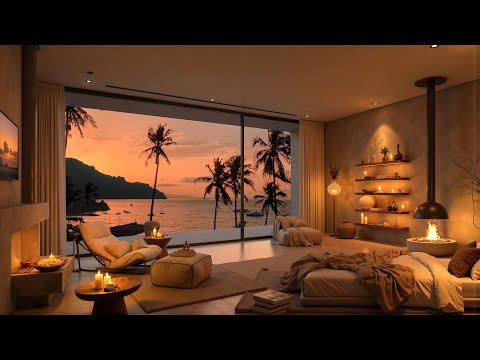 Cozy Bedroom - Luxury Sunset Bedroom by the Sea 🌊 | Smooth Jazz for Focus & Stress Relief