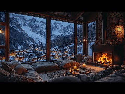 Winter Cabin Retreat | Soft Snowfall & Fireplace Sounds for Deep Rest & Calmness