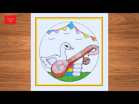 Vasant Panchami Drawing / Vasant Panchami Drawing Easy Steps / How to Draw Basant Panchami