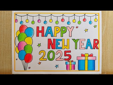 Happy New Year 2025 Drawing easy| Beautiful 😍 New year Card drawing| Happy New Year Special drawing