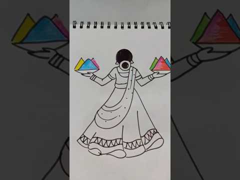 Quick simple and easy drawing of women celebrating Holi/ Holi festival celebration/ rangpanchmi