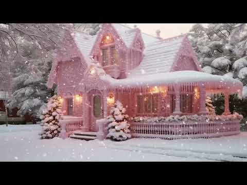 Pink Christmas Ambience  Snowing Christmas Lights Peaceful Relax Study Christmas Instrumental