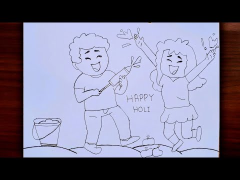 Happy holi drawing sketch / very easy holi drawing#holidrawing #stepbystep #easydrawing