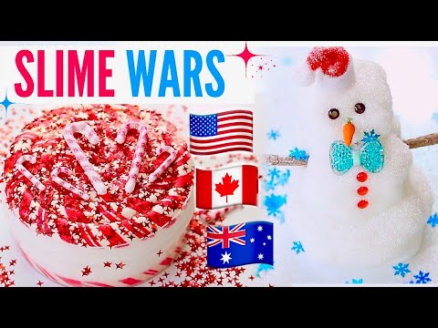 Christmas Slime Battle! USA VS Australia VS UK VS Canada Slime Package 100% Honest REVIEW SLIME WARS