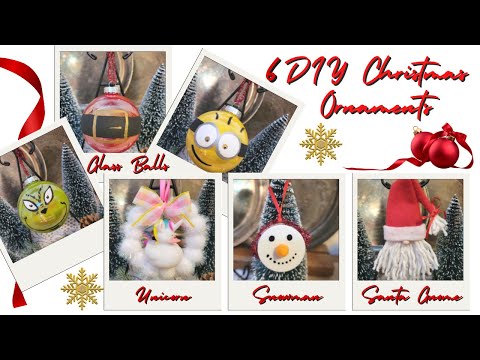 6 DIY Christmas Ornaments - Glass Balls - Unicorn - Snowman - Santa Gnome