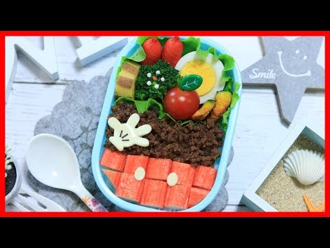 簡単！ダイソーの型で ミッキー そぼろ 弁当 【 デコ弁 / 100均 】Japanese Cute Bento Box