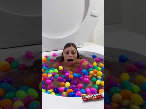 Crazy Lady with Surprise Face EATS CANDY in Giant Toilet Filled with Surprise Eggs #shorts