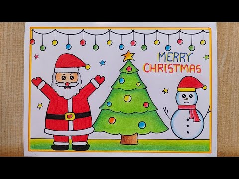 Merry Christmas drawing easy| Santa Claus drawing| Christmas Tree drawing| Merry Christmas poster