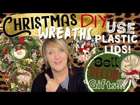 DIY Christmas Wreaths from Plastic Lids and your craft stash for Gifts, Decor or Sell!