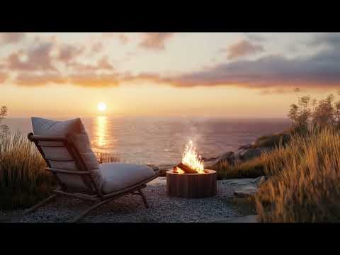 Cozy Outdoor Fireplace Ambience | Crackling Fire Sounds & Ocean Waves ASMR for Relaxation & Focus