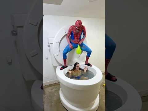 Mean SPIDERMAN TRICKED ME with Balloon Prank in the Worlds Largest Toilet #shorts