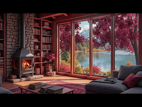 Peaceful Spring Ambience 🌺 Soft Jazz, Warm Fire & Gentle Nature Sounds for Sleep