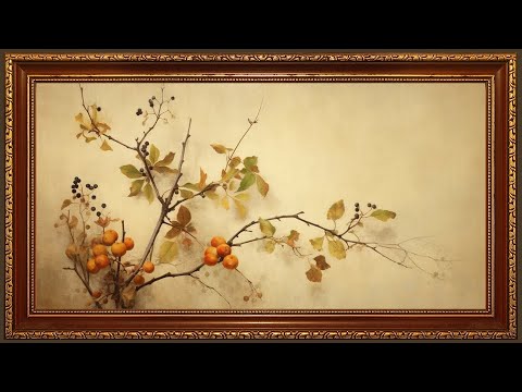 Tangerine Berries and Vine, Vintage Autumn, Still Oil Painting | Framed Art Screensaver for TV