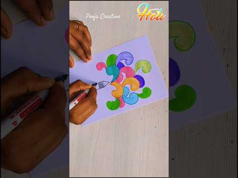 💕Easy and beautiful holi card making idea 2025🌈 Using white paper #holi​ #art​ #ytshorts​ #shorts