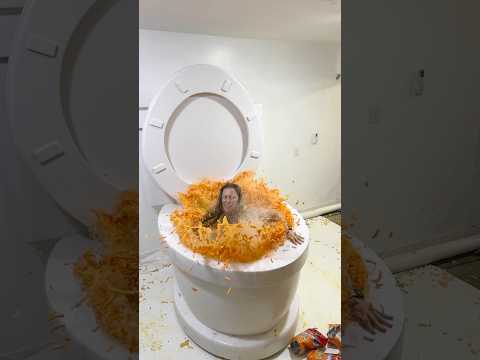 BIGGEST SPLASH Jump CONTEST into the Giant Toilet Filled with Orange FOOD #shorts