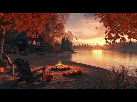 Autumn Sunset By The Lake - Crackling Campfire And Nature Sounds for Sleep, Relax And Study