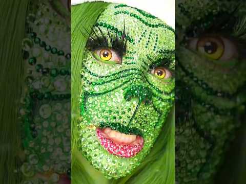 The Grinch Rhinestone Makeup Transformation 😱🎄