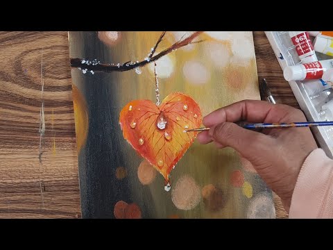 Alone Leaf 🍀 acrylic painting for beginners , simple and amazing painting