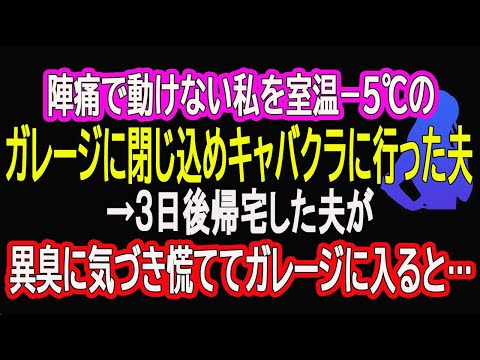 【スカッとする話】陣痛で動けない私を室温−5℃のガレージに閉じ込めキャバクラに行った夫→３日後帰宅した夫が異臭に気づき慌ててガレージに入ると…