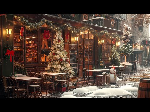 White Snow at Coffee Shop Ambience | Snow Falling, Cozy Atmosphere & Christmas Jazz Music