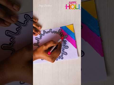 💕Easy and beautiful holi card making idea 2025🌈 Using white paper #holi​ #art​ #ytshorts​ #shorts