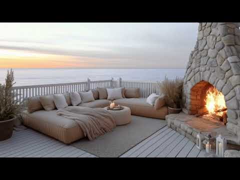 Cozy Beachouse Fireplace | ASMR Ambience with Crackling Fire & Soothing Waves Focus & Relaxation