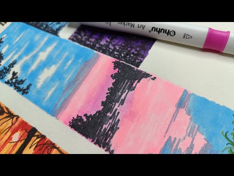 Easy Painting With ohuhu markers || ohuhu markers drawing || landscape painting || scenery drawing