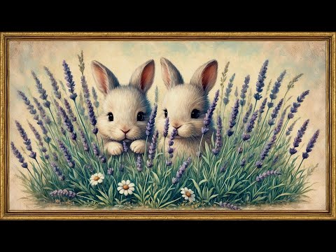 Vintage Easter Bunny Greetings | 4K Gold Framed Easter Art Screensaver | Relaxing Spring Ambience